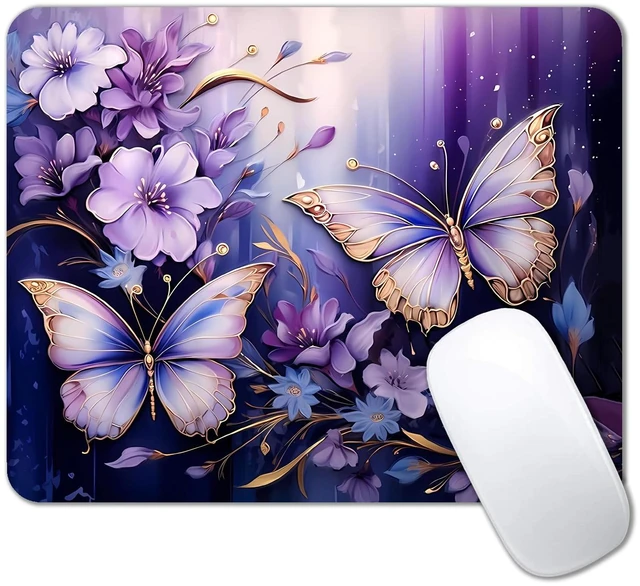 Main image of Small Mouse Pad Cute, Purple Gold Butterfly Mouse Pads, Modern Flowers Mousepad for Women Girls, Beutiful Mouse Mat Computer Laptop Office, 9.5 X 7.9 Inch