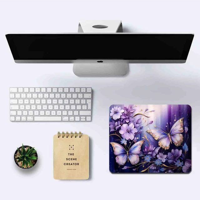 Alt view image 6 of 7 - Small Mouse Pad Cute, Purple Gold Butterfly Mouse Pads, Modern Flowers Mousepad for Women Girls, Beutiful Mouse Mat Computer Laptop Office, 9.5 X 7.9 Inch