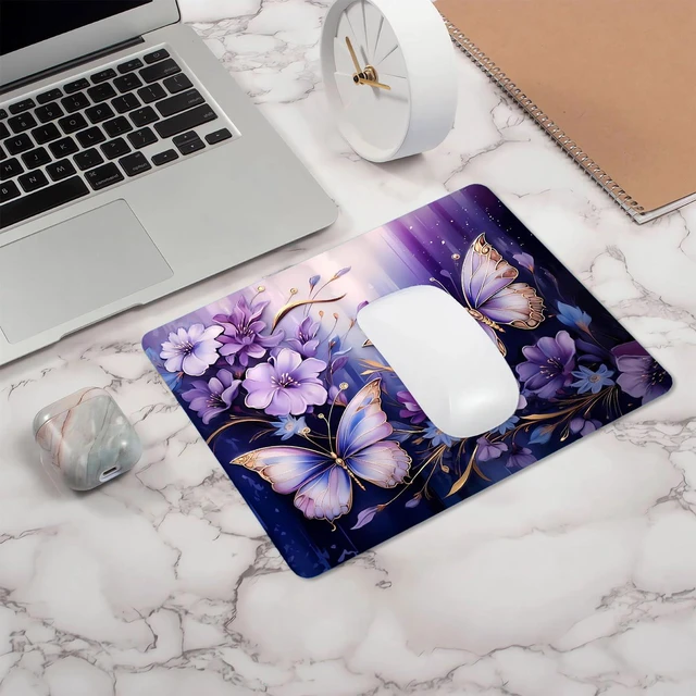 Alt view image 7 of 7 - Small Mouse Pad Cute, Purple Gold Butterfly Mouse Pads, Modern Flowers Mousepad for Women Girls, Beutiful Mouse Mat Computer Laptop Office, 9.5 X 7.9 Inch