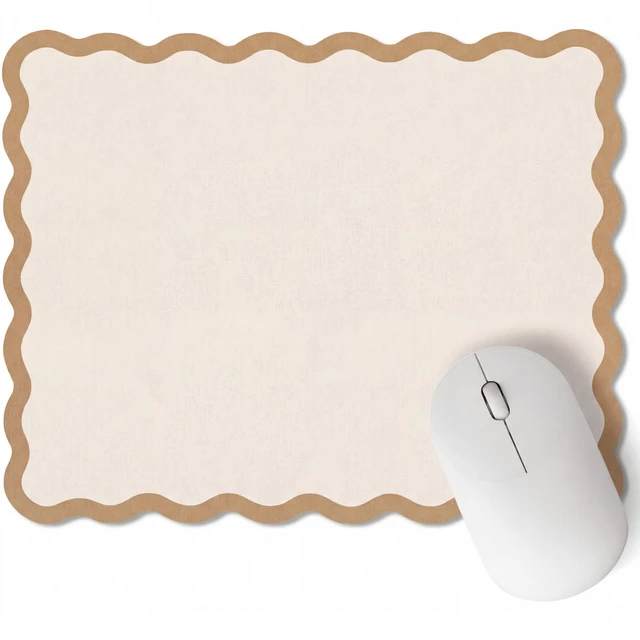 Main image of Cute Scalloped Mouse Pad Non-Slip Mousepad 9.8x7.9in,Beige | Rubber Base Desk Mat,Waterproof Fabric,Scalloped Edge Design,Computer Accessories for Office gaming home ,Preppy Aesthetic