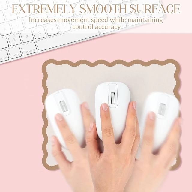 Alt view image 4 of 7 - Cute Scalloped Mouse Pad Non-Slip Mousepad 9.8x7.9in,Beige | Rubber Base Desk Mat,Waterproof Fabric,Scalloped Edge Design,Computer Accessories for Office gaming home ,Preppy Aesthetic