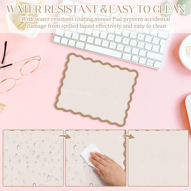 Alt view image 5 of 7 - Cute Scalloped Mouse Pad Non-Slip Mousepad 9.8x7.9in,Beige | Rubber Base Desk Mat,Waterproof Fabric,Scalloped Edge Design,Computer Accessories for Office gaming home ,Preppy Aesthetic
