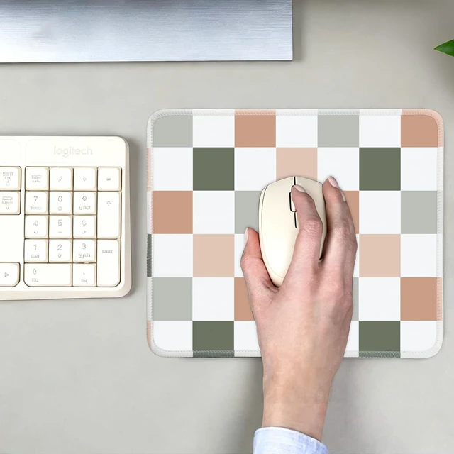 Alt view image 3 of 7 - Mouse Pad for Desk with Stitched Edge, Premium Cute Washable Mouse Pads. Computer Mousepad with Non-Slip Rubber Base, Mousepads for Laptop, 9.25x7.75x0.12 inch (Muted Checkers)