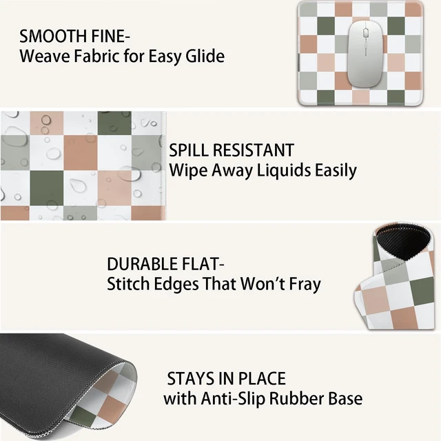 Alt view image 6 of 7 - Mouse Pad for Desk with Stitched Edge, Premium Cute Washable Mouse Pads. Computer Mousepad with Non-Slip Rubber Base, Mousepads for Laptop, 9.25x7.75x0.12 inch (Muted Checkers)