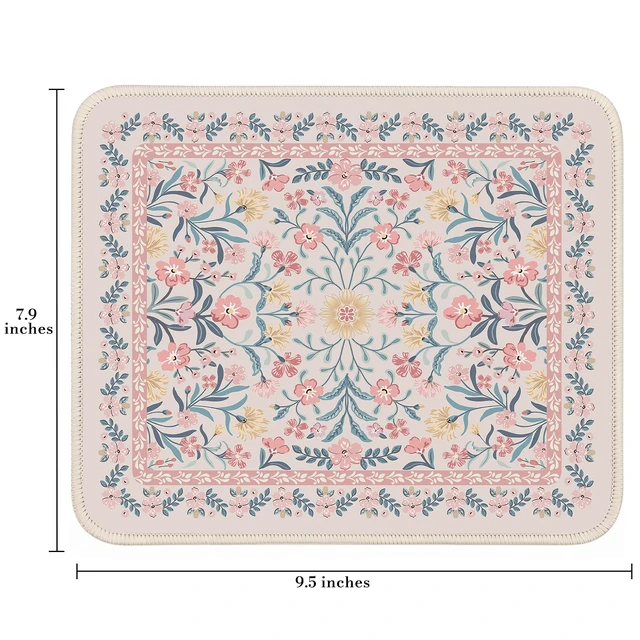 Alt view image 2 of 7 - Aesthetic Small Mouse Pad, 9.5x7.9in,Home Office, Pink Floral | Pink Mini Portable Travel Mousepad, Anti-Slip and Comfortable Cloth Mouse Mat with Stitched Edges for Computer
