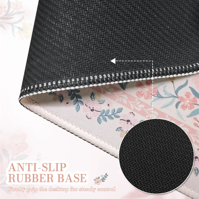 Alt view image 5 of 7 - Aesthetic Small Mouse Pad, 9.5x7.9in,Home Office, Pink Floral | Pink Mini Portable Travel Mousepad, Anti-Slip and Comfortable Cloth Mouse Mat with Stitched Edges for Computer