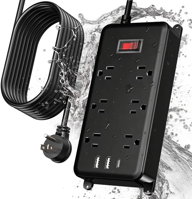 Main image of Outdoor Power Strip Weatherproof, 6FT Outdoor Extension Cord - 6 Outlets -Waterproof Surge Protector, Shockproof Overload Protection Electrical Outlet for Home/Outdoor Patio, Christmas Lights (6FT)