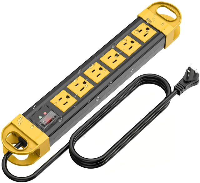 Main image of Outdoor Power Strip Weatherproof, 2700J Surge Protector, Yellow 6Ft | IPX6 Waterproof 6 Plug Extender Port, Exterior Long Extension Cord with Multiple Outlets for Garden, Christmas Decor