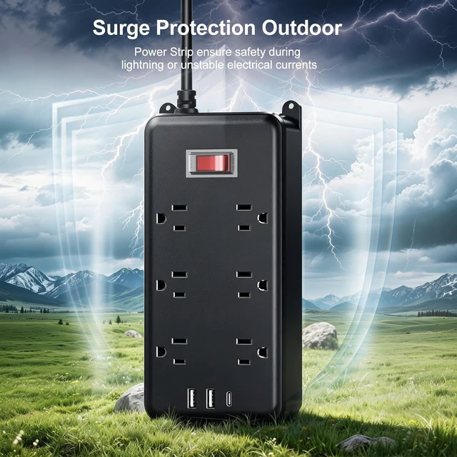 Alt view image 4 of 7 - Outdoor Power Strip Weatherproof, 6FT Outdoor Extension Cord - 6 Outlets -Waterproof Surge Protector, Shockproof Overload Protection Electrical Outlet for Home/Outdoor Patio, Christmas Lights (6FT)