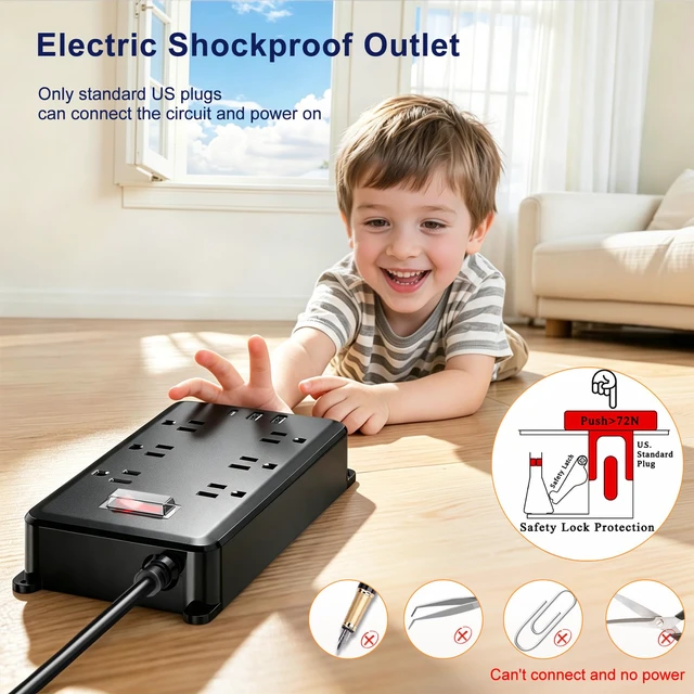 Alt view image 5 of 7 - Outdoor Power Strip Weatherproof, 6FT Outdoor Extension Cord - 6 Outlets -Waterproof Surge Protector, Shockproof Overload Protection Electrical Outlet for Home/Outdoor Patio, Christmas Lights (6FT)
