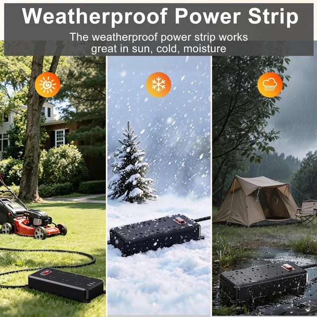 Alt view image 6 of 7 - Outdoor Power Strip Weatherproof, 6FT Outdoor Extension Cord - 6 Outlets -Waterproof Surge Protector, Shockproof Overload Protection Electrical Outlet for Home/Outdoor Patio, Christmas Lights (6FT)