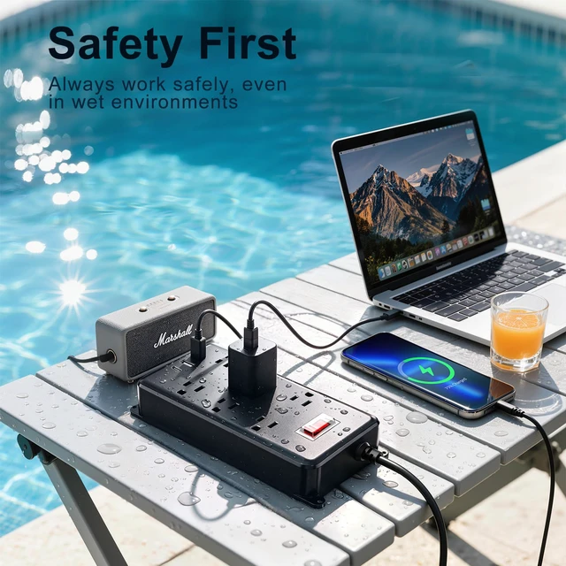 Alt view image 7 of 7 - Outdoor Power Strip Weatherproof, 6FT Outdoor Extension Cord - 6 Outlets -Waterproof Surge Protector, Shockproof Overload Protection Electrical Outlet for Home/Outdoor Patio, Christmas Lights (6FT)
