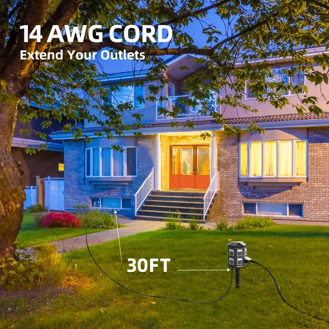 Alt view image 2 of 7 - Outdoor Power Strip with Stake Waterproof, 30 FT Extension Cord, 6 Grounded Outlets for Outdoor Lights, 14 AWG, 15A/1875W, ETL Listed