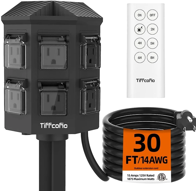 Main image of Outdoor Power Strip with 30 FT Extension Cord, 100FT Remote Control, Dusk to Dawn Light Timer Waterproof, 6 Grounded Outlets for Yard, Pool and Garden, ETL Listed