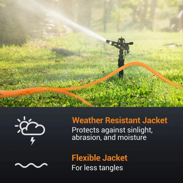 Alt view image 5 of 6 - Outdoor Extension Cord Waterproof 25 FT, Orange 14/3 SJTW Heavy Duty, Flexible 100% Copper 3 Prong Extension Cord for Lawn, Garage,UL Listed