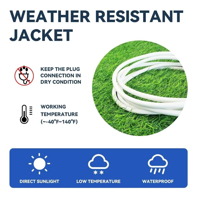 Alt view image 3 of 7 - Indoor Outdoor Extension Cord, 12 Gauge 3 Prong Weatherproof Heavy Duty White Extension Cord with Lighted Indicator End, SJTW 15A 8 FT Extension Cable for Garage, Garden and Home, UL Listed
