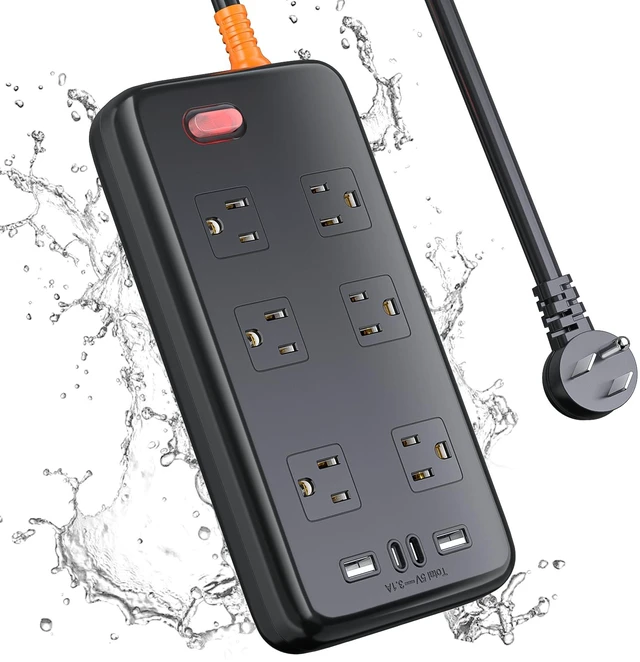 Main image of Outdoor Power Strip Weatherproof, 6FT Extension Cord with 6 AC & 4 USB | 1625W/13A, 2USB A&2USB C, IPX6 Waterproof, Electric Shockproof & Overload Protection, Wall Mountable for Indoor and Outdoor