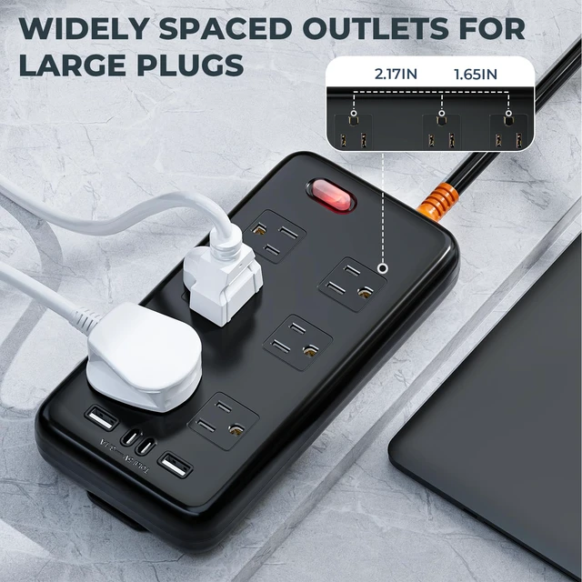 Alt view image 4 of 7 - Outdoor Power Strip Weatherproof, 6FT Extension Cord with 6 AC & 4 USB | 1625W/13A, 2USB A&2USB C, IPX6 Waterproof, Electric Shockproof & Overload Protection, Wall Mountable for Indoor and Outdoor