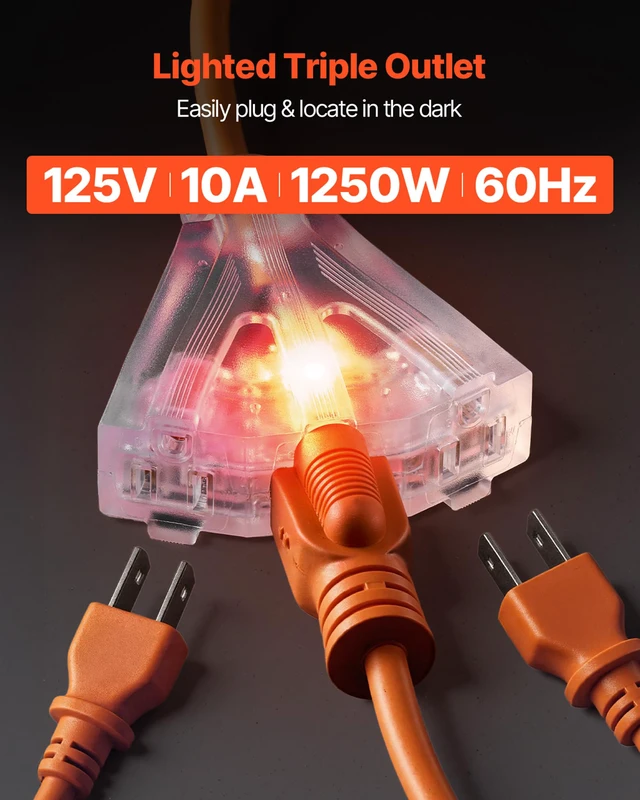 Alt view image 6 of 7 - 30FT Retractable Extension Cord Reel, Heavy Duty 16AWG/3C SJTOW Cord | 10A Circuit Breaker, with Lighted Triple Tap Outlet, 180° Swivel Bracket, Ceiling or Wall Mount for Garage, Workshop, Orange