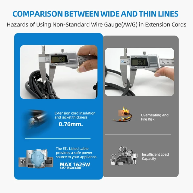 Alt view image 2 of 7 - 50FT Outdoor Extension Cord Waterproof, 16/3 Gauge Heavy Duty Power Cord for Lawn and Garden,10A /1250W,ETL Listed