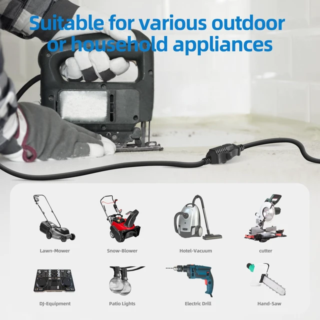 Alt view image 7 of 7 - 50FT Outdoor Extension Cord Waterproof, 16/3 Gauge Heavy Duty Power Cord for Lawn and Garden,10A /1250W,ETL Listed