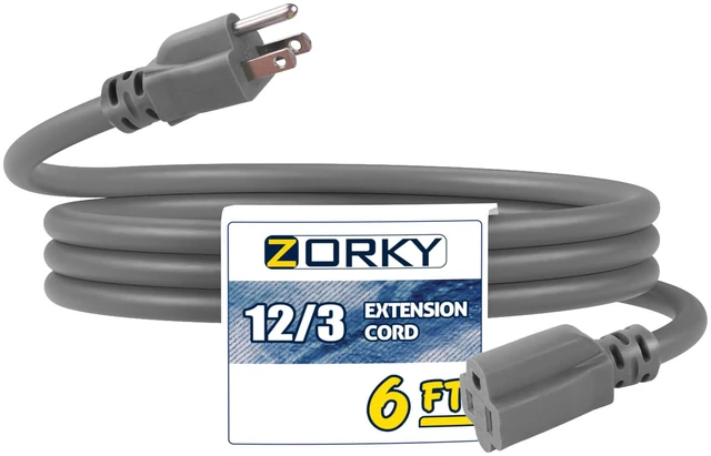 Main image of 6 ft Outdoor Extension Cord Waterproof, 12/3 Heavy Duty Extension Cable with 3 Prong Grounded Plug for Safety, 12AWG 15Amp 1875W Great for Garden, Major Appliances, Grey