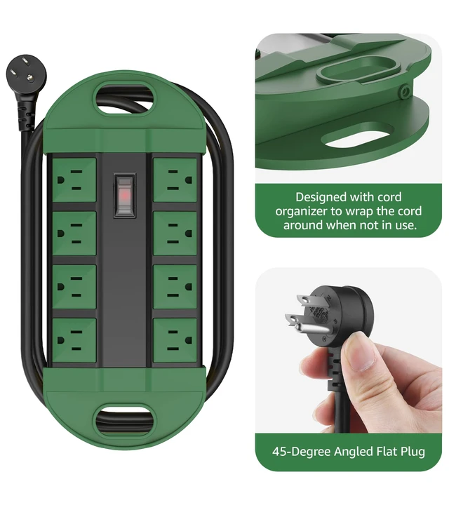 Alt view image 6 of 7 - 2 Outdoor Power Strips Weatherproof with 8 Plug, Waterproof Extension Cord with Multiple Outlets, Christmas Exterior Garden Yard Surge Protector 6FT, Green.