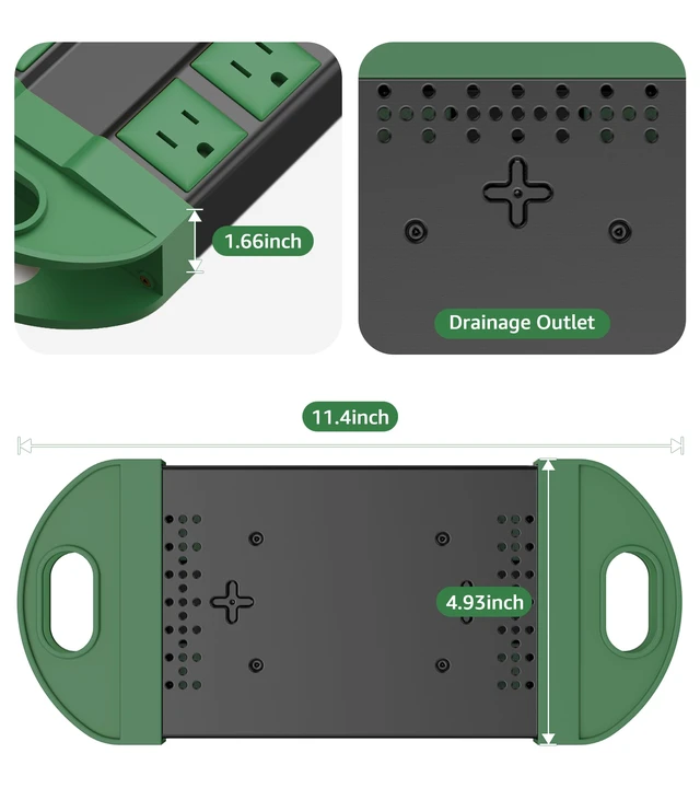 Alt view image 7 of 7 - 2 Outdoor Power Strips Weatherproof with 8 Plug, Waterproof Extension Cord with Multiple Outlets, Christmas Exterior Garden Yard Surge Protector 6FT, Green.
