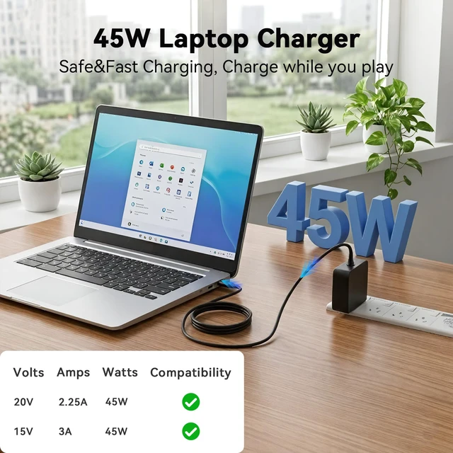 Alt view image 2 of 7 - Replacement for Asus Chromebook Charger USB C 45W,Type C Power Adapter | Compatible with HP Lenovo Acer Dell Chromebook Laptop,Steam Deck,Switch 1/2 and More Laptops