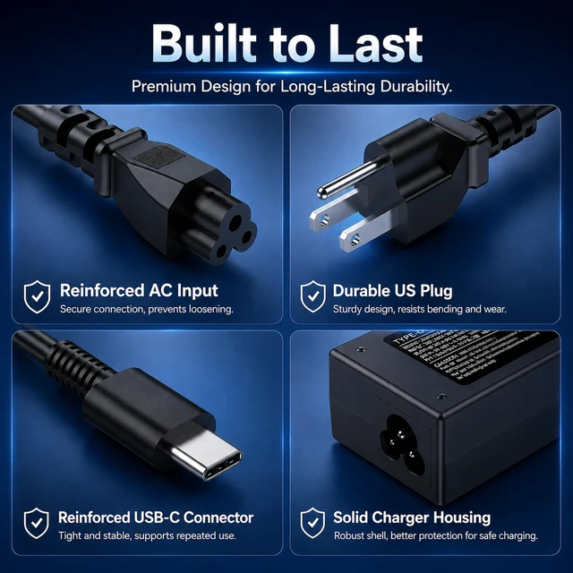 Alt view image 5 of 7 - 65W USB C Laptop Charger for HP Dell Lenovo Acer, Google Chromebook Charger | Type C Power Adapter for ThinkPad, Yoga, Spectre x360, Latitude, XPS & Acer Spin; Cord for Home, Office, School & Travel