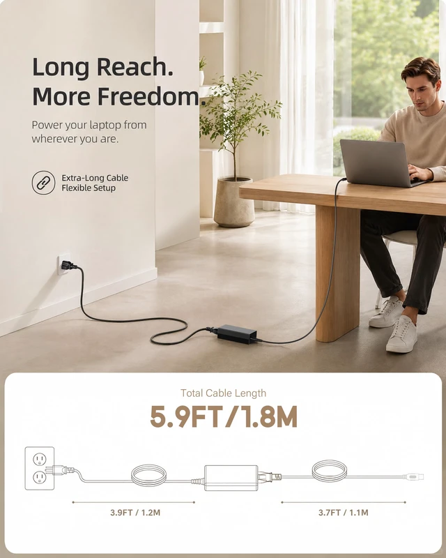 Alt view image 3 of 4 - Universal 65W USB C Laptop Charger, 4-in-1 with 3 Round Tips AC Adapter | Compatible with HP chromebook Lenovo Dell Acer Asus Samsung Google Computer Type C Power AC Adapter