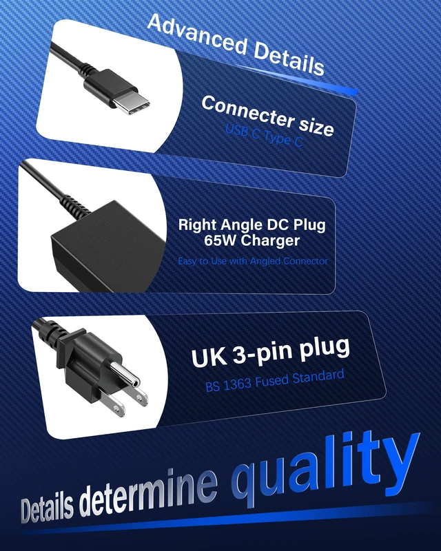 Alt view image 5 of 7 - 65W USB C Chromebook Charger | Compatible with HP chromebook Lenovo Dell Acer Asus Samsung Google Laptop Type C Power AC Adapter Computer Charger