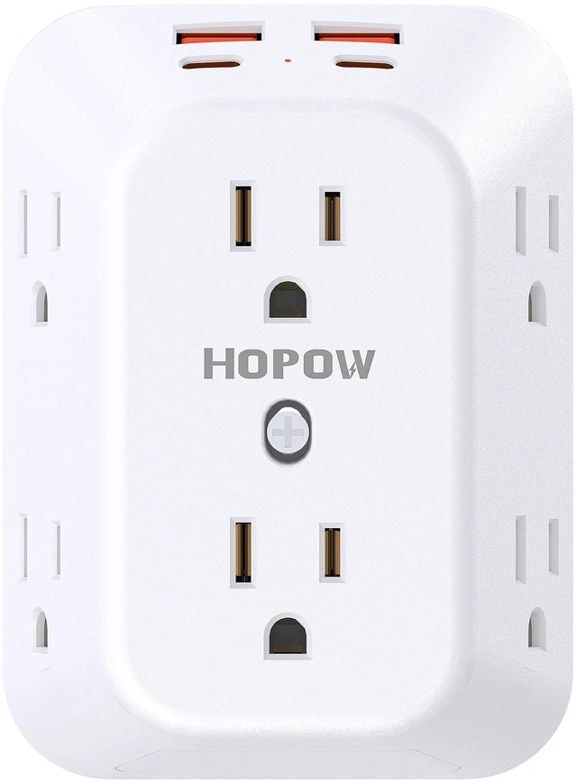 Main image of Outlet Extender, 6 Outlets, 2A2C, 1050J, USB Wall Charger, 1875W/15A | ETL Listed, 3-Sided Surge Protector, Mountable, 1.9in Wide Spaced, Multi Plug Wall Outlet for Home Office Travel, White