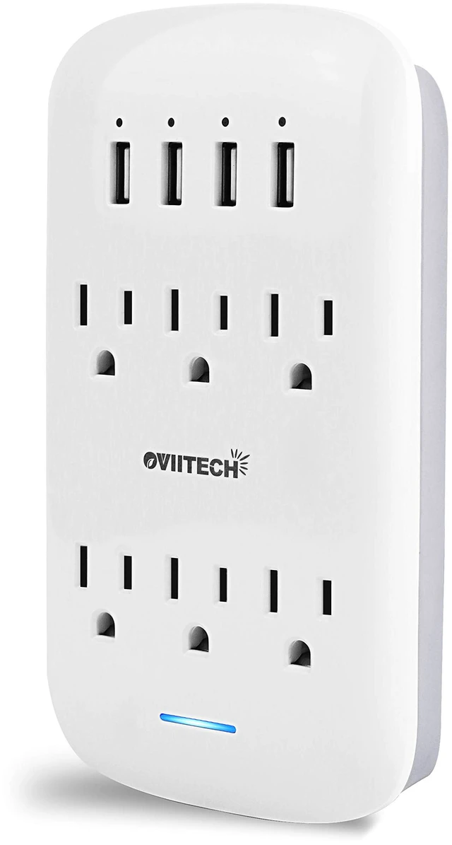 Main image of 6 Outlet Extender with 4 USB Charging Ports(4.2A Total),Wall Mount Outlet Plugs 900 Joules Wall Surge Protector and Top Phone Holder,ETL Listed,White.