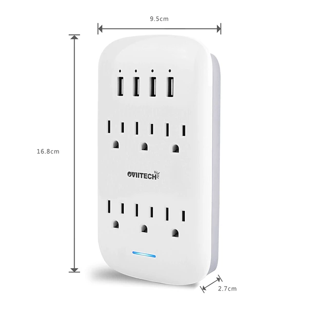 Alt view image 3 of 6 - 6 Outlet Extender with 4 USB Charging Ports(4.2A Total),Wall Mount Outlet Plugs 900 Joules Wall Surge Protector and Top Phone Holder,ETL Listed,White.