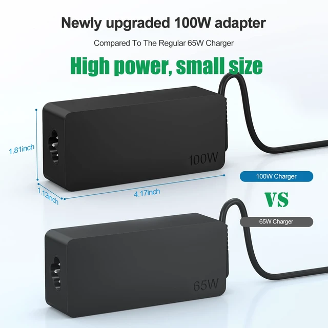 Alt view image 3 of 7 - MacBook Pro Charger, 100W USB C Charger Compatible with MacBook Pro/Air, Lenovo,Dell,HP,Samsung and All Type C Device