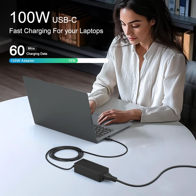 Alt view image 6 of 7 - MacBook Pro Charger, 100W USB C Charger Compatible with MacBook Pro/Air, Lenovo,Dell,HP,Samsung and All Type C Device