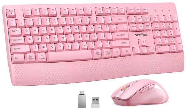 Main image of Wireless Keyboard and Mouse Combo, Full-Size with Wrist Rest, Pink | 2.4GHz USB receiver, 3 adjustable DPI mouse, comfortable typing, compatible with Windows, Mac, PCs and laptops