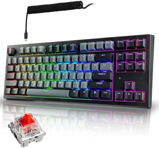 Main image of Phantom+ Elite 87 Key RGB Mechanical Gaming Keyboard | 3 Mode Wireless Bluetooth 5.0 2.4GHz & USB C Wired | Hot Swappable 5 Pin | Double Shot PBT Keycaps | Wraith Red Switch - Black