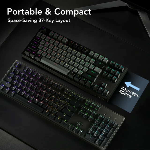 Alt view image 4 of 7 - Phantom+ Elite 87 Key RGB Mechanical Gaming Keyboard | 3 Mode Wireless Bluetooth 5.0 2.4GHz & USB C Wired | Hot Swappable 5 Pin | Double Shot PBT Keycaps | Wraith Red Switch - Black