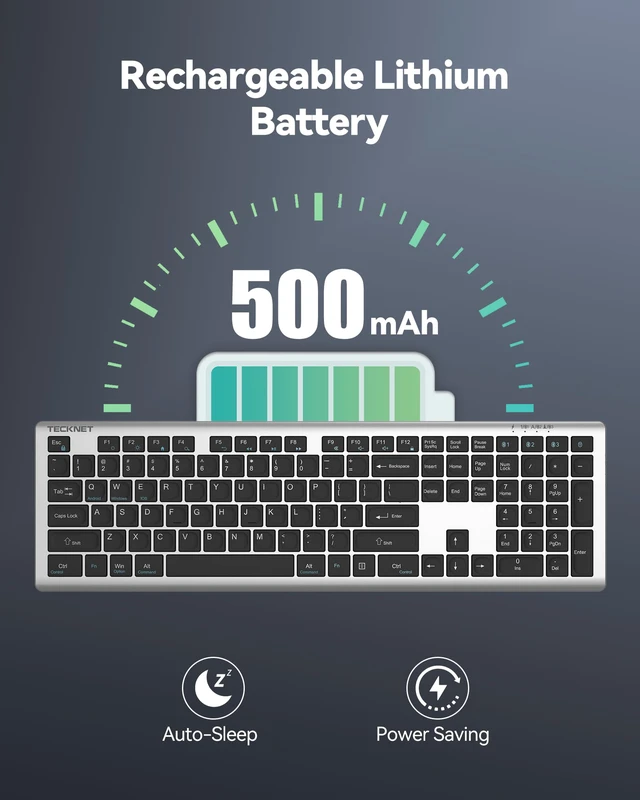 Alt view image 4 of 7 - Bluetooth Keyboard Rechargeable 4-Device (2.4G+BT) Free Switching | Multi-device Connection, Ultra-Slim, Numeric Pad, Quiet Full Size Wireless Keyboard for PC/Laptop/Smart TV/Phone, 12 Hot Keys