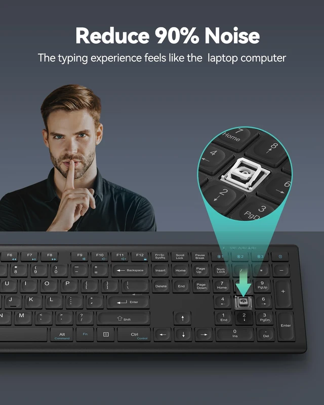 Alt view image 6 of 7 - Bluetooth Keyboard Rechargeable 4-Device (2.4G+BT) Free Switching | Multi-device Connection, Ultra-Slim, Numeric Pad, Quiet Full Size Wireless Keyboard for PC/Laptop/Smart TV/Phone, 12 Hot Keys