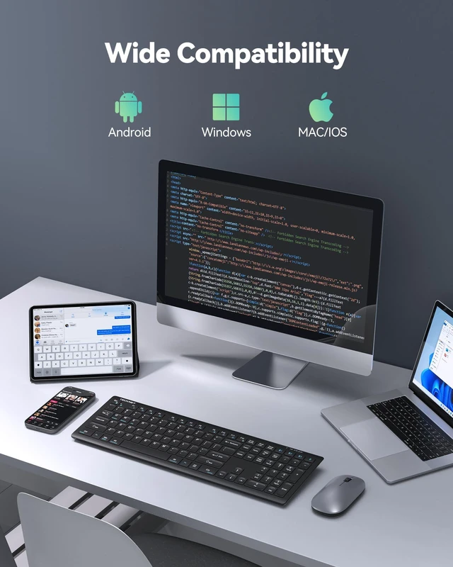 Alt view image 7 of 7 - Bluetooth Keyboard Rechargeable 4-Device (2.4G+BT) Free Switching | Multi-device Connection, Ultra-Slim, Numeric Pad, Quiet Full Size Wireless Keyboard for PC/Laptop/Smart TV/Phone, 12 Hot Keys