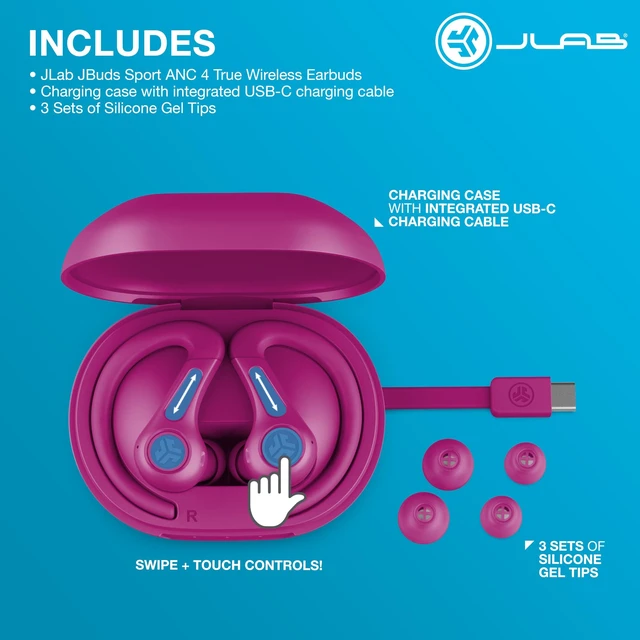 Alt view image 7 of 7 - JBuds Sport ANC 4, True Wireless Earbuds, Active Noise Cancelling, Multipoint Connect, Pink