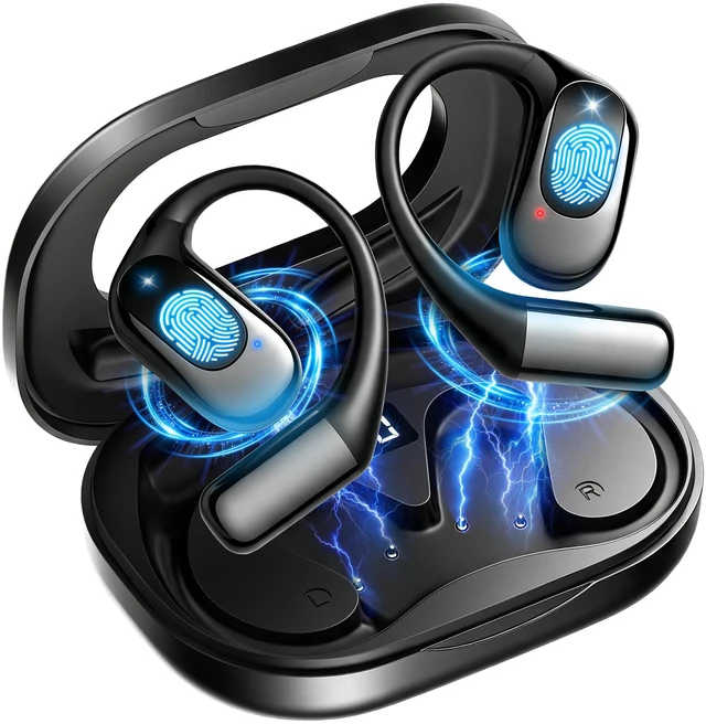 Main image of Open Ear Headphones Bluetooth Wireless Over Ear Earbuds(Black) | Ergonomic Earhook Ear Buds,Led Power Display,80h Playtime,Noise Canceling Headset for Workout,Sports,Cycling,Running,Business