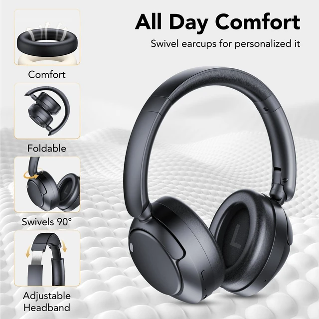 Alt view image 6 of 7 - Hybrid Active Noise Cancelling Bluetooth Headphones, Wireless Over Ear Headphones with Bluetooth 5.4, 80H Playtime, Stereo Sound, 6 ENC Clear Call Mic, Low Latency for Travel Office Workout