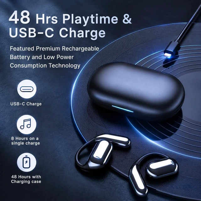 Alt view image 6 of 7 - Wireless Earbuds Bluetooth Earbuds Built-in Mic with Ear Hooks 50H Playtime Ear Buds LED Display Charging Case Waterproof Design for Running Fitness