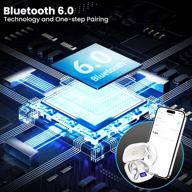 Alt view image 5 of 5 - Bluetooth Headphones Wireless Earbuds Bluetooth 6.0 Headphone, Sport Bluetooth Earbuds Stereo Deep Bass Over Ear Bud with Earhooks, IPX5 Waterproof Earphone for Gym/Running/Workout Off-White