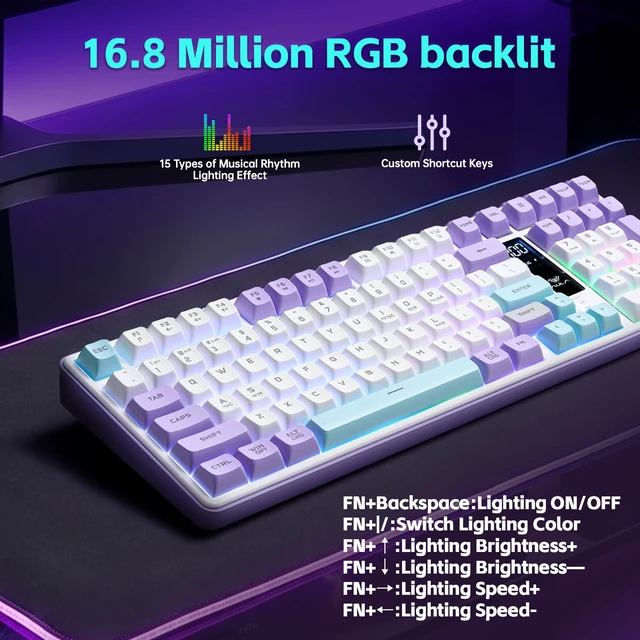 Alt view image 4 of 7 - Aula S99pro V2 Wireless Gaming Keyboard,Silent Computer Creamy Keyboard | Membrane Purple Keyboard with Number Pad,Tri-Mode Bluetooth/2.4GHz/USB-C,16.8mil RGB Backlit,Media Digital Screen,4000mAh