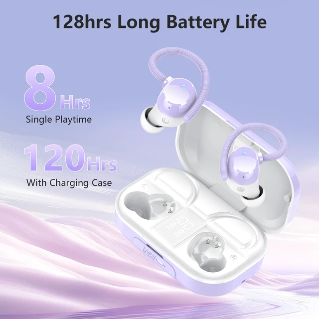 Alt view image 2 of 7 - Wireless Earbuds, Bluetooth 5.4 Sport Headphones, 128H Playtime Over Ear Buds for Small Ear, Stereo Deep Bass, Sport Wireless Bluetooth Earphones, IPX7 Waterproof Running Headphones for iOS Android